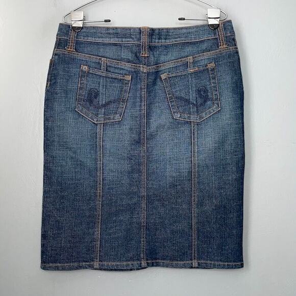 Apt 9 Womens Size 12 Blue Jean Straight Stretch Button Up Denim Skirt Western - Picture 3 of 9